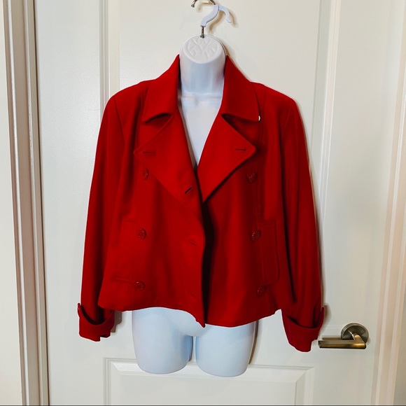 Red Wool Anne Taylor Cropped Pea Coat Size M - Picture 15 of 16